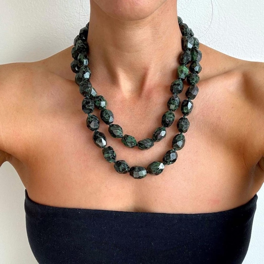 Statement Multi-Strand Emerald Green Faceted Stone Necklace